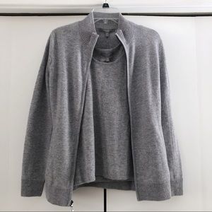 NWT Neiman Marcus Cashmere Grey Tank Top and Zip Up Sweater Set